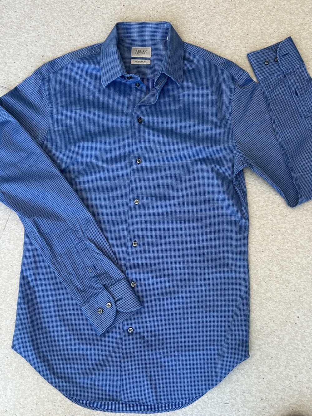 Armani Exchange Men's Blue Micro-Check Long Sleeve Dress Shirt size 15.5
